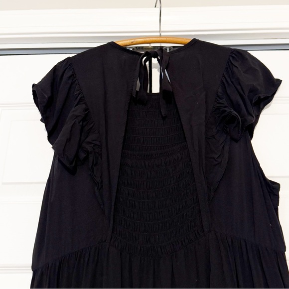 Old Navy Fit & Flare Smocked Midi Dress XXL Black Tiered Flutter Sleeve Tie Back - Picture 7 of 9